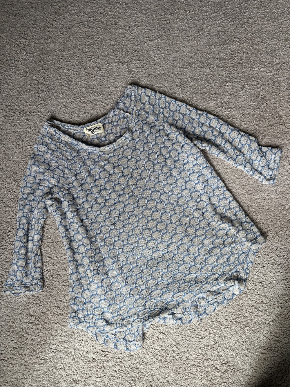 Mumu- Mignon Blue and White Shell Bubble-Texture Tunic Sweater